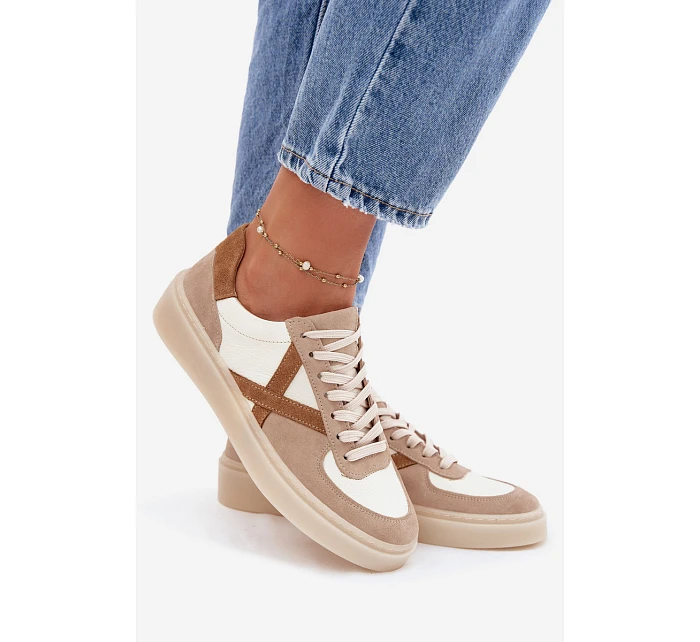 Kožené semišové dámské tenisky model 22076948 béžové - Zazoo