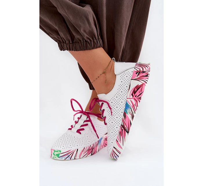 Kožené dámské polobotky s platformou Fuchsiová model 22091777 - EVENTO