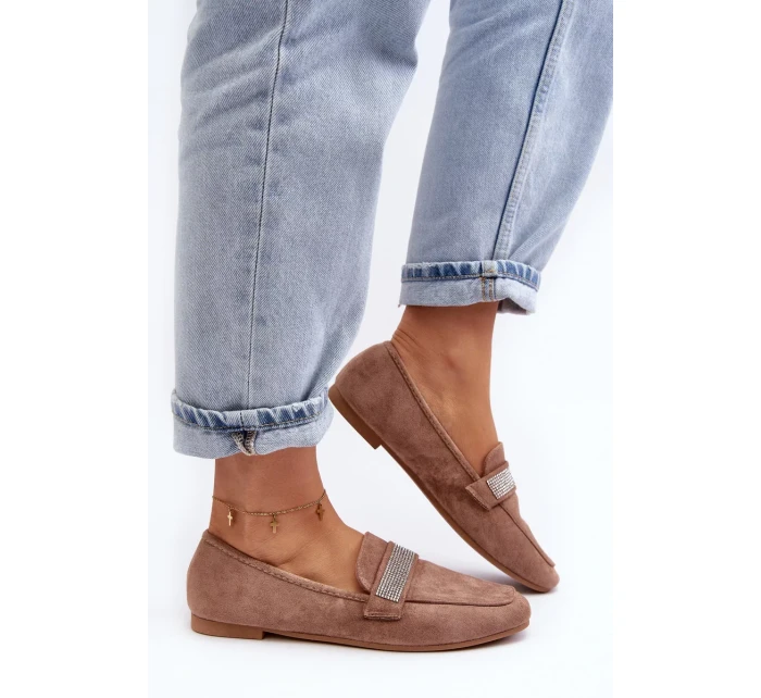 Dámské mokasíny s kamínky Světle hnědá Ralrika Dámské mokasíny s kamínky Světle hnědá Ralrika