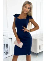 318-5 Elegantní MIDI šaty s krásným výstřihem - ZELENÉ