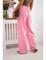 Mušelínové kalhoty se širokou nohavicí světle růžová