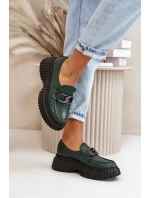 Zazoo 20176 Polobotky Mokasíny Dámské Z Přírodní Kůže Tmavě Zelené