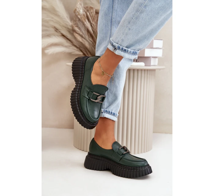 Zazoo 20176 Polobotky Mokasíny Dámské Z Přírodní Kůže Tmavě Zelené