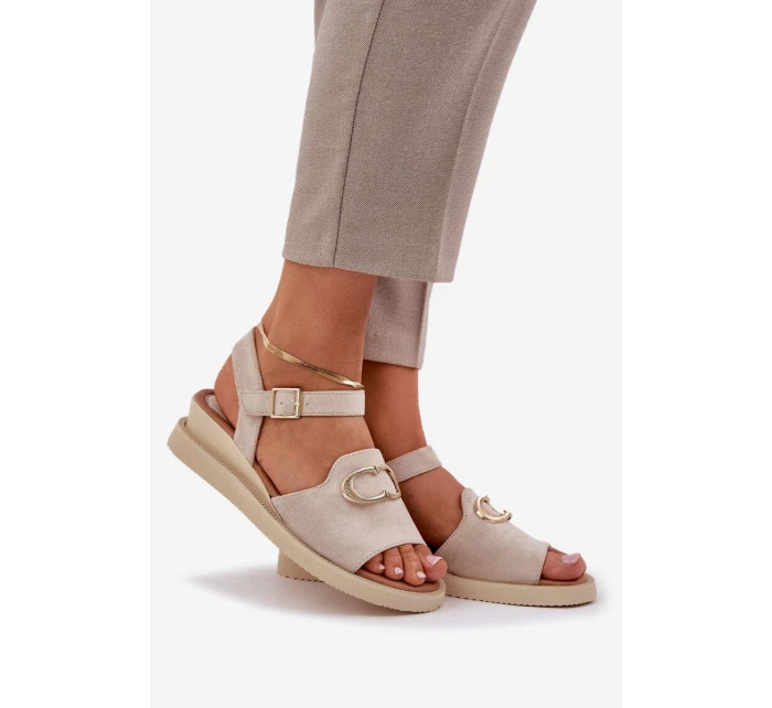 Dámské Sandály Na Klínu S Ozdobou Béžové Salianes