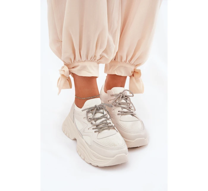 Dámské tenisky na platformě s ozdobným šněrováním béžové model 21690416 - Boto Dámské tenisky na platformě s ozdobným šněrováním béžové model 21690416 - Boto