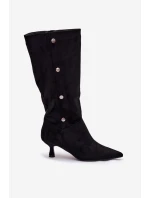 Dámské Kozačky Na Podpatku S Ozdobnými Černé model 21788118 - Boto Dámské Kozačky Na Podpatku S Ozdobnými Černé model 21788118 - Boto