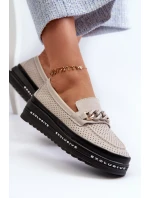 Dámské Kožené mokasíny Na Platformě S řetízkem S.Barski béžová Dámské Kožené mokasíny Na Platformě S řetízkem S.Barski béžová