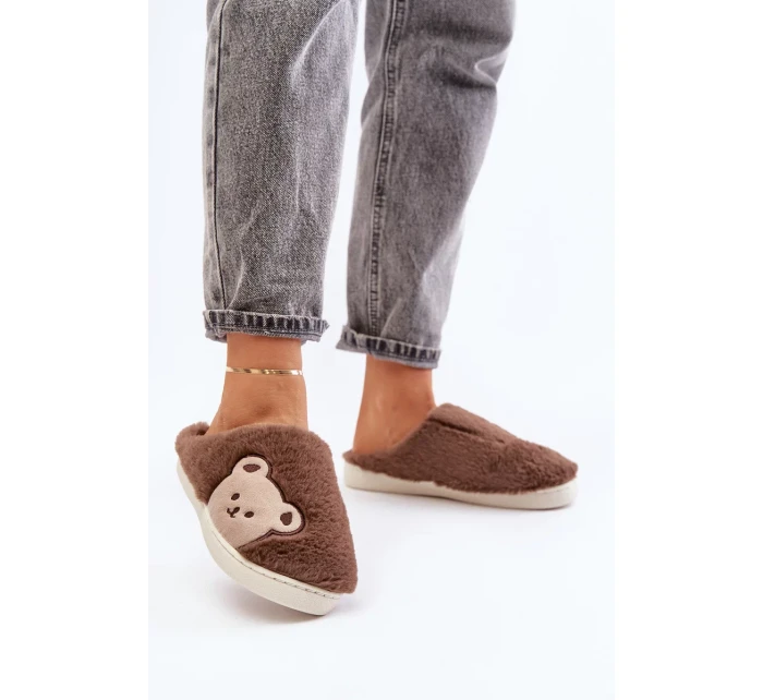 Dámské Chlupaté Pantofle S Medvídkem Hnědé Fiorinella