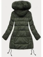 Dámská prošívaná zimní bunda v khaki barvě s kapucí (7690)