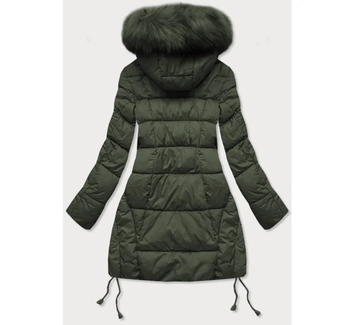 Dámská prošívaná zimní bunda v khaki barvě s kapucí (7690)