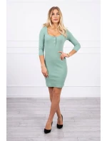Tmavě mátové šaty s knoflíkovým výstřihem