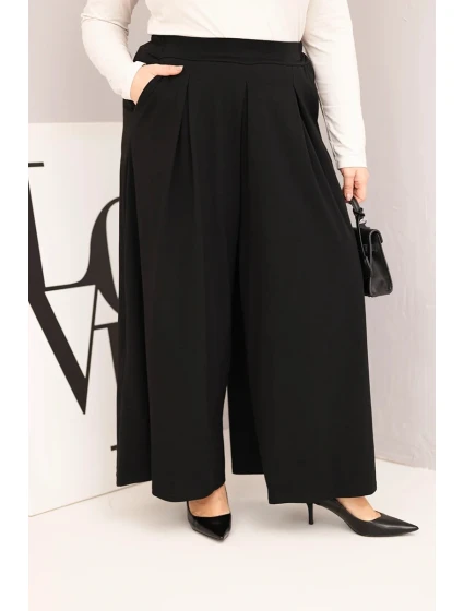 Dámské bavlněné kalhoty Plus Size s širokými nohavicemi a volným střihem černé