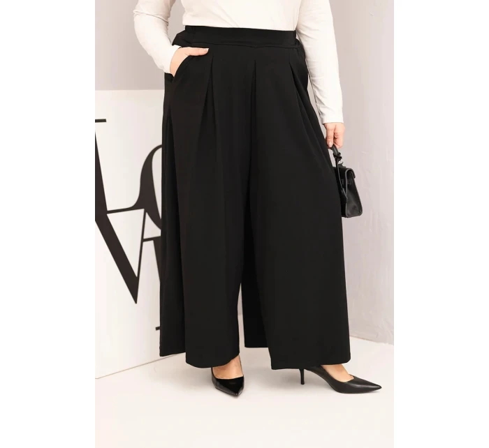 Dámské bavlněné kalhoty Plus Size s širokými nohavicemi a volným střihem černé