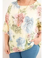 Dámská bavlněná halenka Plus Size s krátkým rukávem a květinovým vzorem žlutá