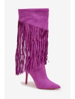 Dámské kozačky na jehlovém podpatku s třásněmi fialové Isalune Dámské kozačky na jehlovém podpatku s třásněmi fialové Isalune