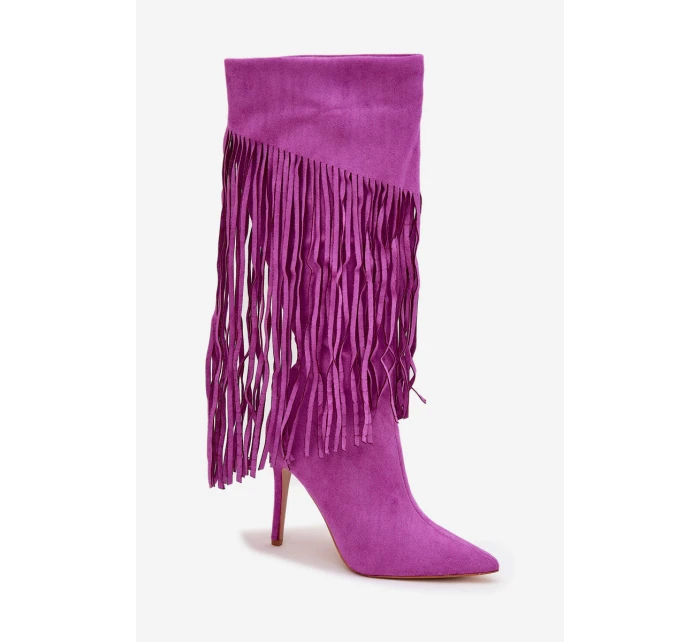 Dámské kozačky na jehlovém podpatku s třásněmi fialové Isalune Dámské kozačky na jehlovém podpatku s třásněmi fialové Isalune