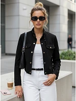 Dámská bunda z ekokůže s knoflíky černá FashionStreet TY5668