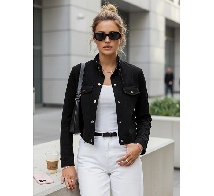 Dámská bunda z ekokůže s knoflíky černá FashionStreet TY5668