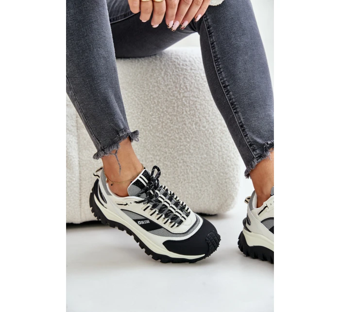 Kožené Dámské Sneakersy Na Platformě Big Star OO274A220 HI-POLY SYSTEM Bílá-Černá Kožené Dámské Sneakersy Na Platformě Big Star OO274A220 HI-POLY SYSTEM Bílá-Černá