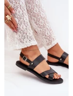 Ploché Dámské Sandály Z Eko Kůže Černé Kalira Ploché Dámské Sandály Z Eko Kůže Černé Kalira