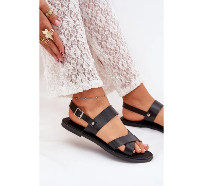 Ploché Dámské Sandály Z Eko Kůže Černé Kalira Ploché Dámské Sandály Z Eko Kůže Černé Kalira