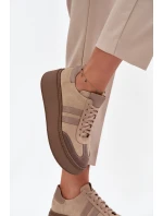 Kožené semišové dámské tenisky na platformě model 21713090 béžové - Zazoo