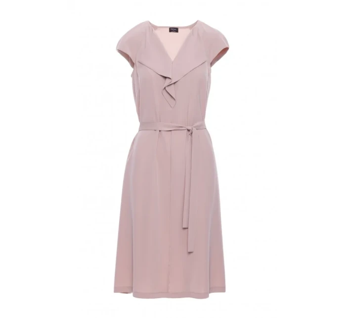 S411 Šaty bez rukávů s volánkovým výstřihem - béžové S411 Šaty bez rukávů s volánkovým výstřihem - béžové