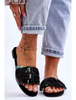 Dámské pantofle s módními ozdobami S.Barski Černá Dámské pantofle s módními ozdobami S.Barski Černá