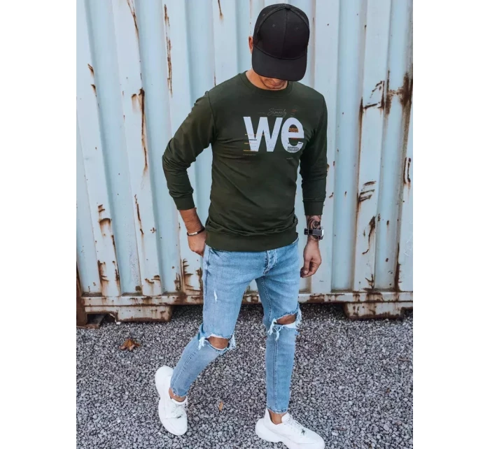 Pánská khaki mikina s potiskem FashionStreet BX5368