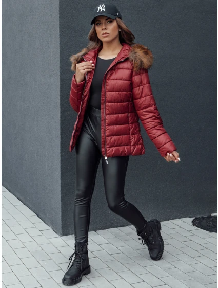 Dámská prošívaná zimní bunda s kapucí ESTELLA vínová FashionStreet TY4530