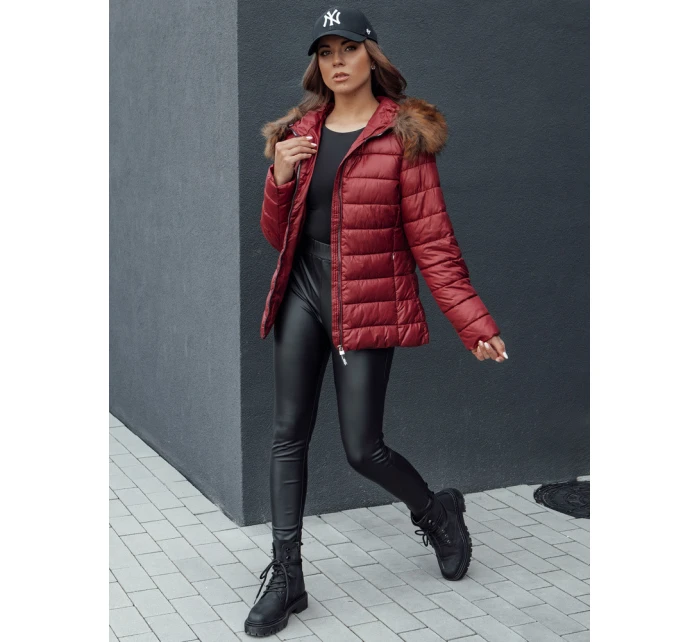 Dámská prošívaná zimní bunda s kapucí ESTELLA vínová FashionStreet TY4530