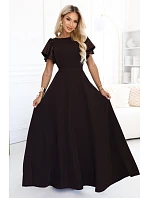 Elegantní se maxi šaty s rukávy – hnědá model 22356547 - numoco Elegantní se maxi šaty s rukávy – hnědá model 22356547 - numoco