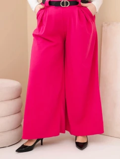 Dámské kalhoty Plus Size viskózové s širokým nohavicí a páskem fuchsie