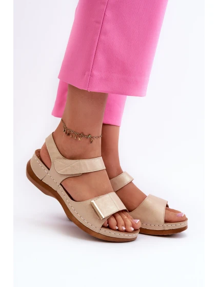 Pohodlné dámské sandály na suchý zip béžové model 21661112 - EVENTO