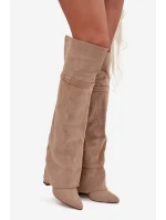Zateplené kozačky s  dílem nad s podpatkem béžové model 21707699 - Boto