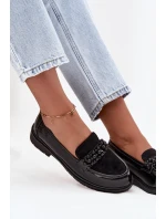 Lakované dámské mokasíny s korálky S.Barski – černé Lakované dámské mokasíny s korálky S.Barski – černé