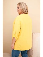 Dámská blůza Plus Size s bavlnou v model 21837312 střihu s vodním výstřihem žlutá - K-Fashion