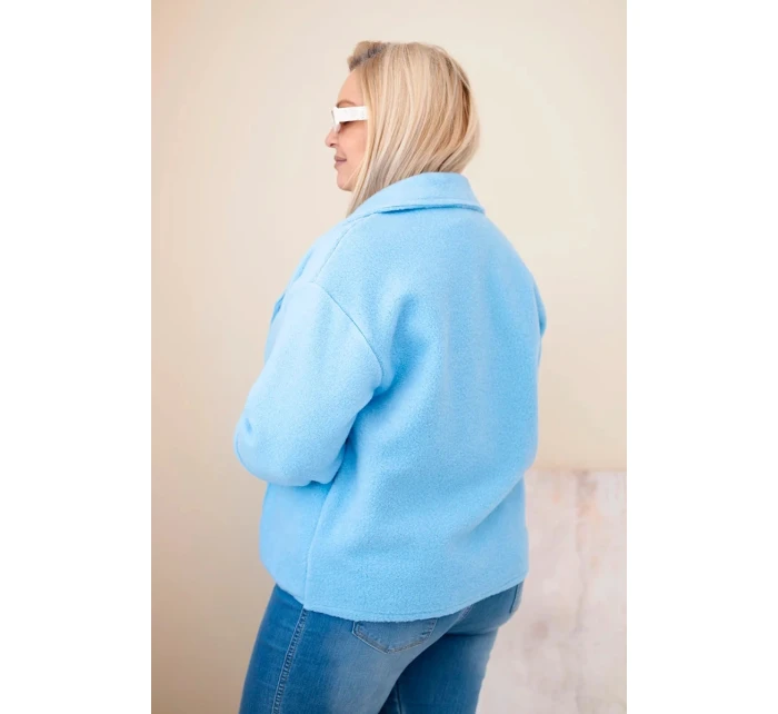 Dámská bunda Plus Size s vlněnou strukturou a kapsami modrá