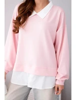 Dámská máslová mikina z viskózy s model 22014157 vsadkou světle růžová - K-Fashion