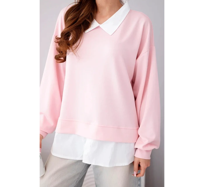 Dámská máslová mikina z viskózy s model 22014157 vsadkou světle růžová - K-Fashion