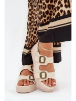 Dámské Sandály Na Platformě A Klínu S Přezkami Béžové Genorre Dámské Sandály Na Platformě A Klínu S Přezkami Béžové Genorre