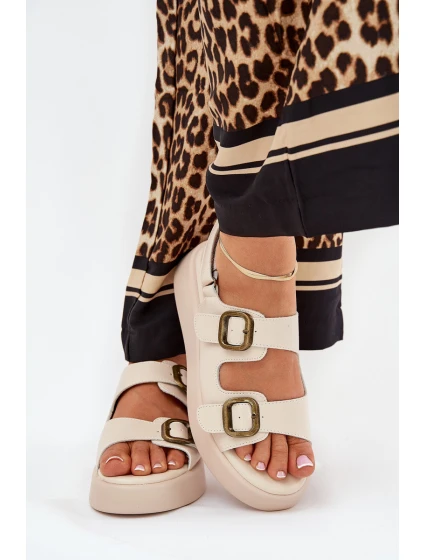 Dámské Sandály Na Platformě A Klínu S Přezkami Béžové Genorre Dámské Sandály Na Platformě A Klínu S Přezkami Béžové Genorre