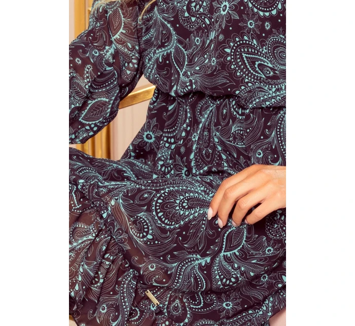 Dámské šifonové šaty s tyrkysovým vzorem 295-3 BAKARI