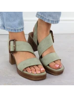 Dámské semišové sandály na jehlovém podpatku zelené model 22015546 - Potocki Dámské semišové sandály na jehlovém podpatku zelené model 22015546 - Potocki