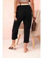 Dámské lněné kalhoty s bavlnou a páskem černé