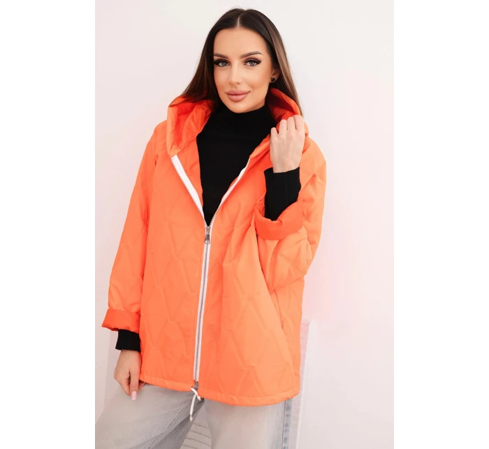 Dámská model 21791603 prošívaná bunda s kapucí a zipem oranžová - K-Fashion Dámská model 21791603 prošívaná bunda s kapucí a zipem oranžová - K-Fashion