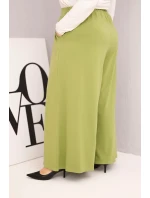 Dámské bavlněné kalhoty Plus Size s širokým střihem a volným střihem pistáciové Dámské bavlněné kalhoty Plus Size s širokým střihem a volným střihem pistáciové