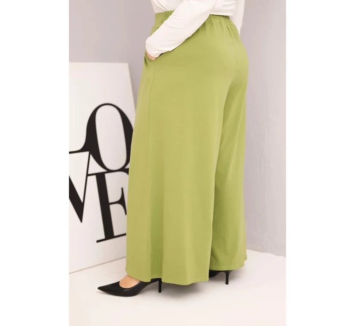 Dámské bavlněné kalhoty Plus Size s širokým střihem a volným střihem pistáciové Dámské bavlněné kalhoty Plus Size s širokým střihem a volným střihem pistáciové