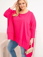 Dámská tunika Plus Size z bavlny s asymetrickým spodním lemem fuchsie
