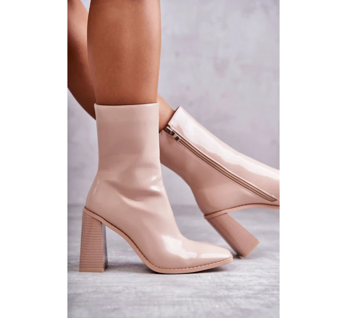 Dámské lakované kozačky Béžové Margit